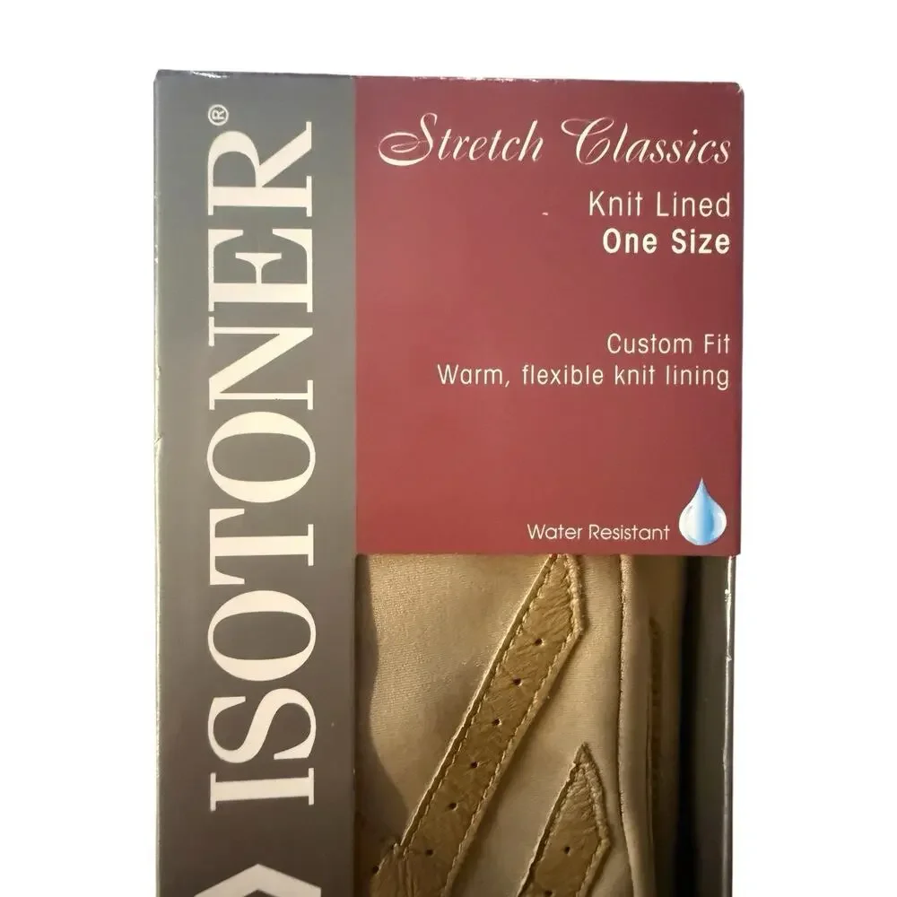 NOS Vtg Isotoner Gloves Stretch Classics Knit Lined Driving Camel Beige One Size